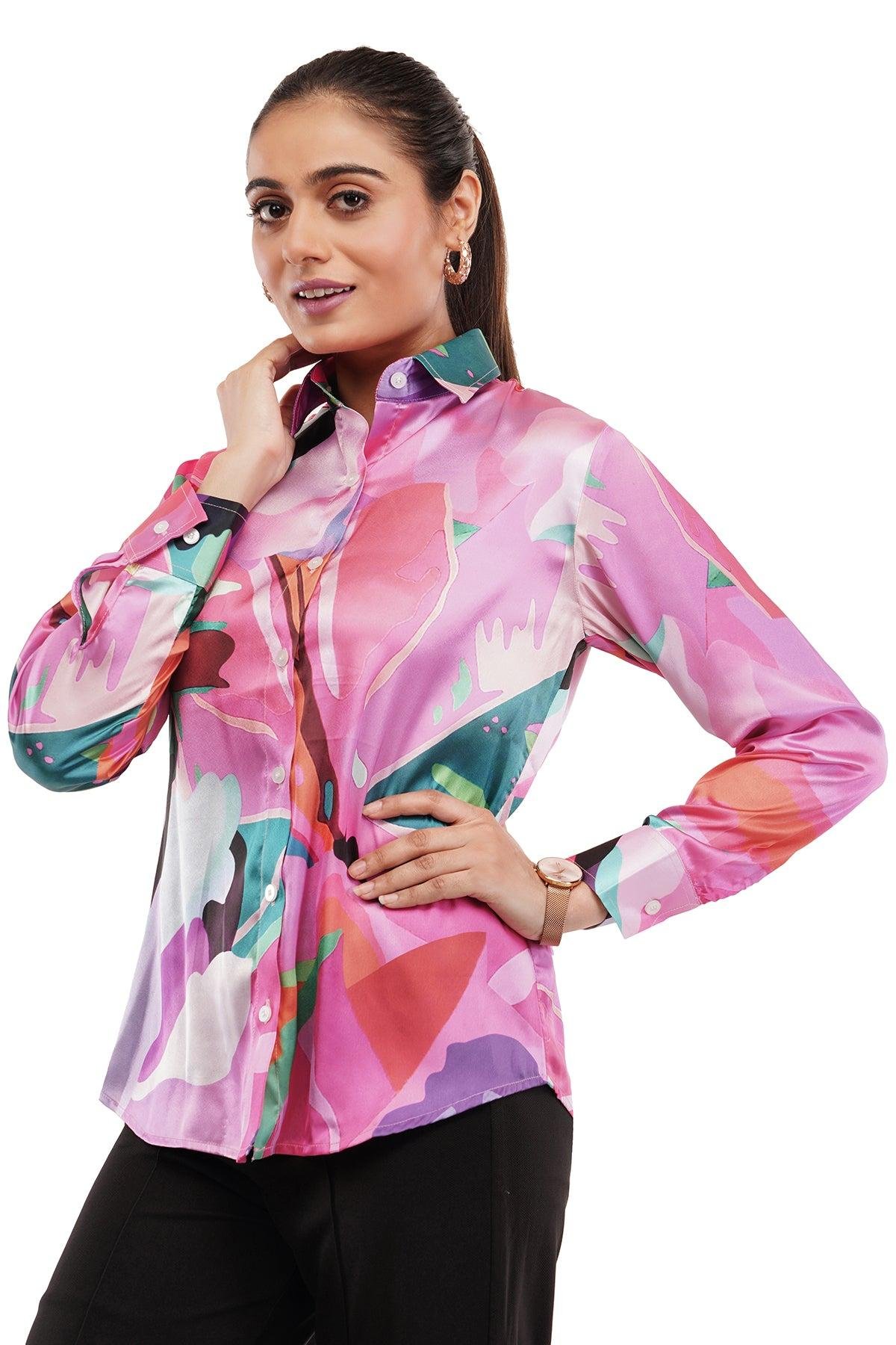 Pink Abstract Women Shirt