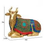 Brass Nandi Cow Sitting Statue with Stonework