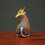 Brass Nandi Cow Sitting Statue with Stonework